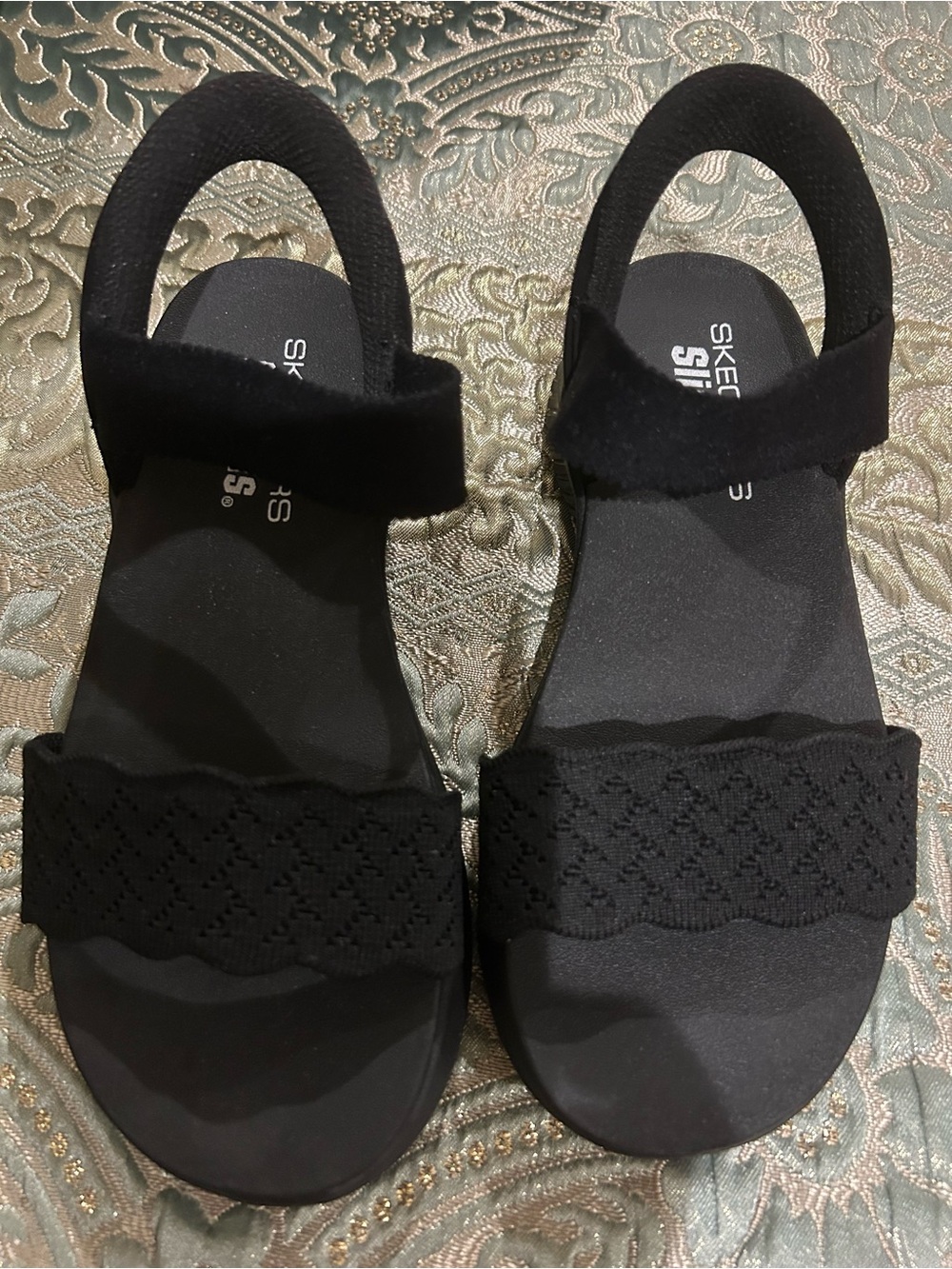 Skechers Women’s Black Knit Strap Comfort Sandals new - Picture 6 of 6